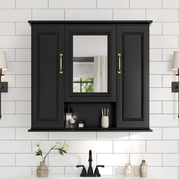 36 in. W x 28.5 in. H Black Rectangular Wood Wall Mounted Medicine