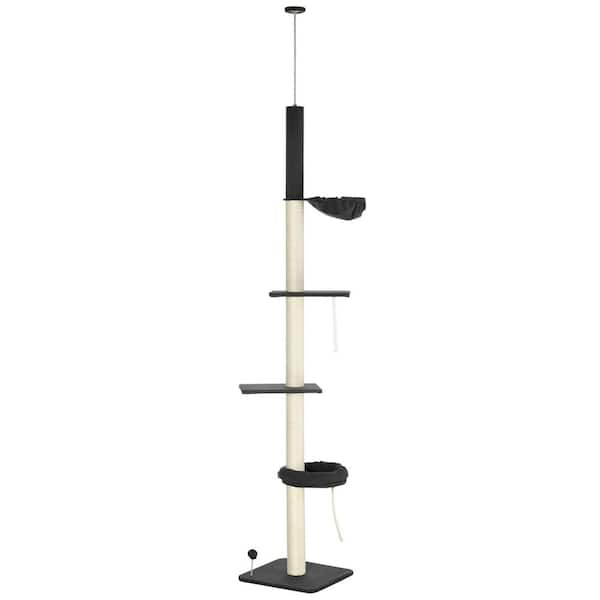 PawHut Cat Tree, Height Adjustable W/Carpeted Platforms, Cozy Bed, Scratching Post and Toy Ball for Indoor Cats