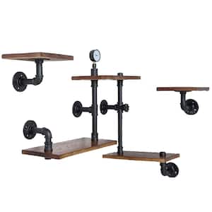 51.2" W x 7.8" D Industrial Rustic Modern Wood Ladder Pipe Wall Mounted Floating Shelves Set of 3 Decorative Wall Shelf