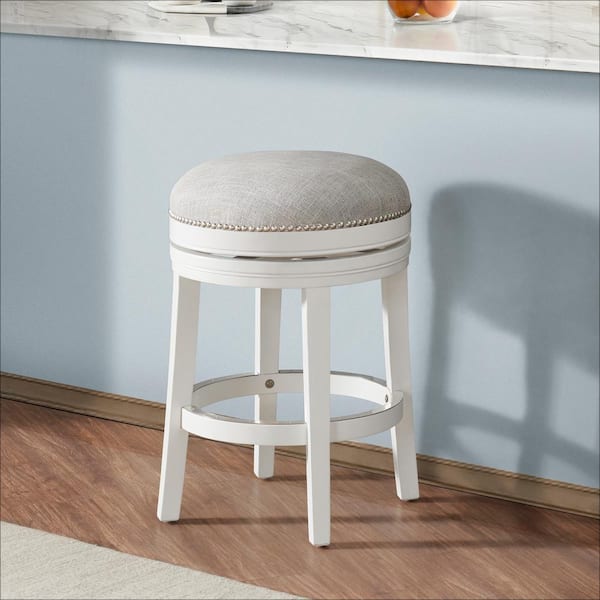 Alaterre Furniture Clara 25 in. White Swivel Counter Height Backless Wood Stool with Cushioned Seat