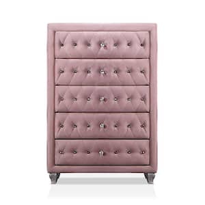 Nesika 5-Drawer Pink Upholstered Chest of Drawers and Care Kit (49 in. H x 34.5 in. W x 17.5 in. D)