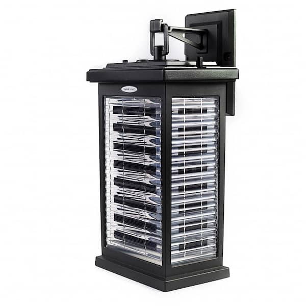 GAMA SONIC Farmhouse 1-Light Black Modern Outdoor Solar Warm White LED Wall Sconce with Reeded Glass for Garage and Porch