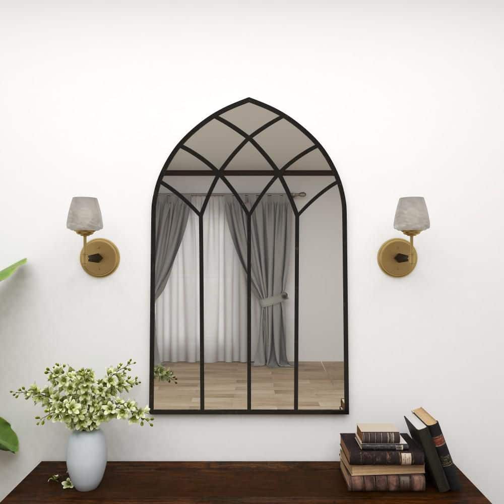 Black Arched Windowpane Full Length Wall Mirror
