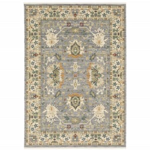 Grey Ivory Orange Teal Green Charcoal Blue and Red 2 ft. x 3 ft. Oriental Power Loom Stain Resistant Fringe Area Rug