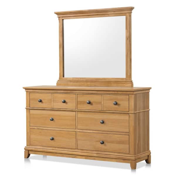 Zeller Natural Oak 6-Drawer 62 in. Dresser with Mirror and Cedar Bottom Drawers