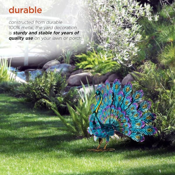 Alpine Corporation 23 in. Tall Outdoor Metallic Peacock Tail
