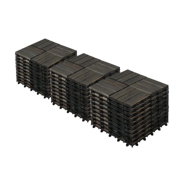 12 x 12 in. Outdoor Patio Checkerboard Pattern Interlocking Design Acacia Hardwood Flooring, Dark Brown 30 PCS