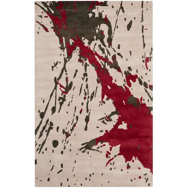 Soho 4 ft. x 6 ft. Beige/Red Abstract Splatter Area Rug