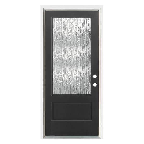 MP Doors 36 in. x 80 in. Left-Hand Inswing 3/4 Lite Water Wave Glass Finished Black Fiberglass Prehung Front Door