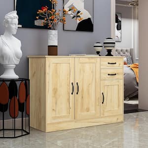 43 in. L Oak Rectangle Solid Wood Console Table with 2 Cabinet and 2 Drawers, Buffet Sideboard Storage Cabinet