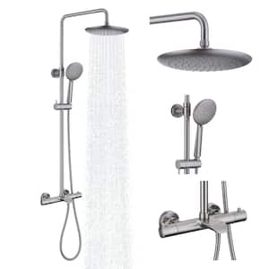 5-Spray Patterns 9.5 in. Thermostatic Shower Faucet Wall Mount Dual Shower Heads and Tub Faucet in Brushed Nickel