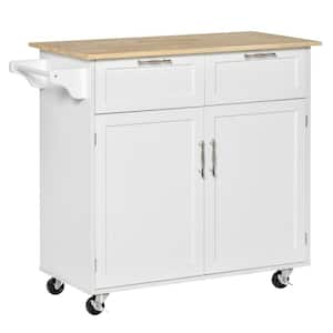 White Kitchen Cart with Drawers Shelf Spice Rack Wheels