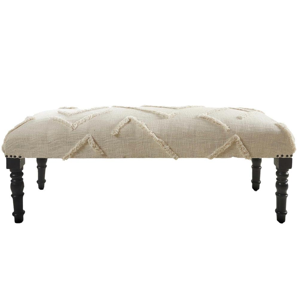Elegant Cream Tufted Cotton Bench with Wooden Legs, 47"
