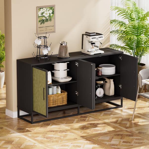 61.5 in. W Particle Board Accent Buffet Cabinet Kitchen Cabinet with 4-Doors in Green