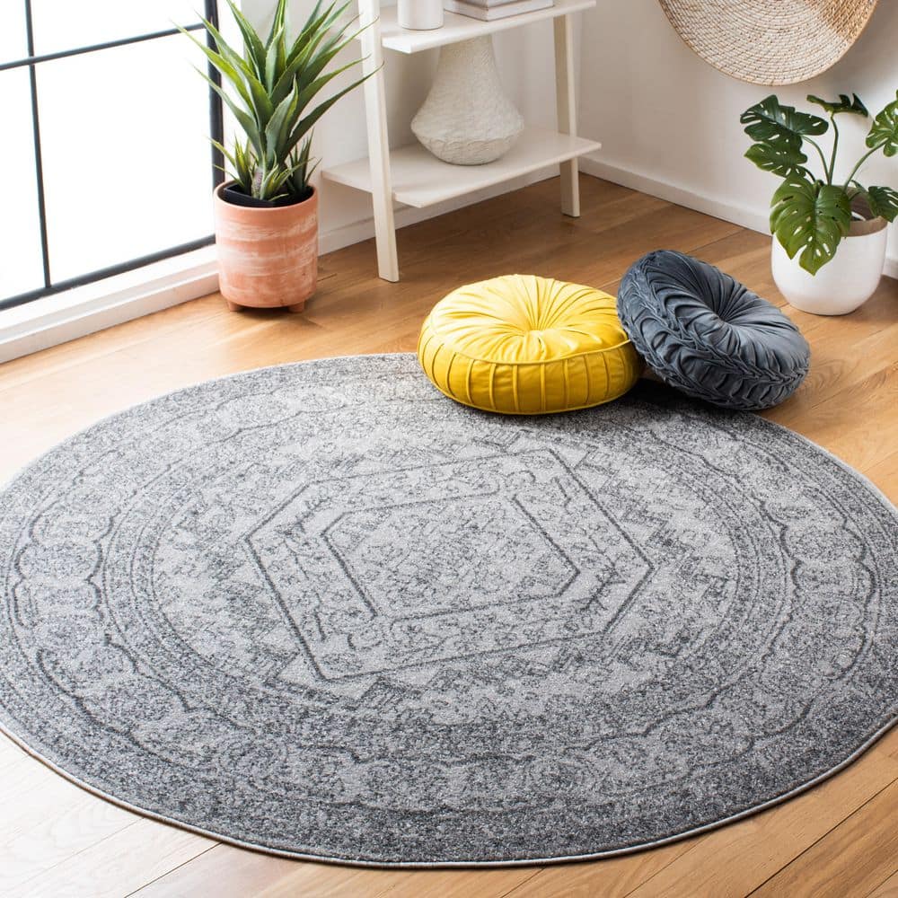 Adirondack 8 ft. x 8 ft. Round Light Gray/Dark Gray Border Medallion Area Rug price history on PriceWatchPro
