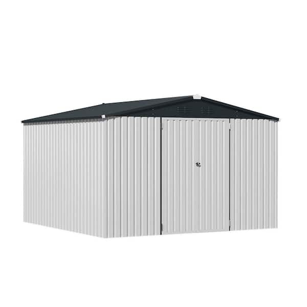 10 ft. W x 10 ft. D Metal Storage Shed with 2 Doors for backyard garden in White (100 sq. ft.)