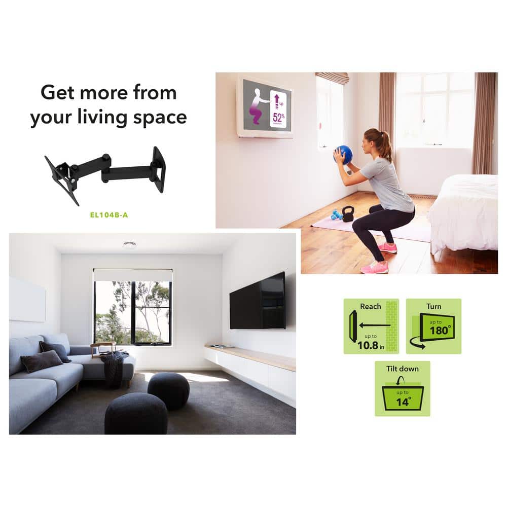 Black Steel Full Motion Dual Arm TV Wall Mount for 12"-25" Screens
