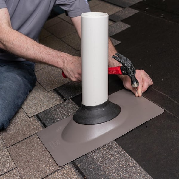 No-Calk 12 in x 14-1/2 in. Galvanized Steel Gray Vent Pipe Roof Flashing with 3 in. - 4 in. Adjustable Diameter No-Calk 12 in x 14-1/2 in. Galvanized Steel Gray Vent Pipe Roof Flashing with 3 in. - 4 in. Adjustable Diameter