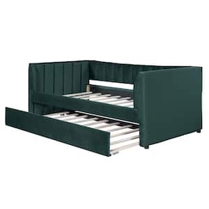 Green Velvet Upholstered Twin Size Daybed with Trundle