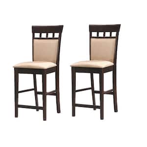 Gabriel 25 in. Cappuccino and Beige Wood Counter Height Stools with Upholstered Seat (Set of 2)