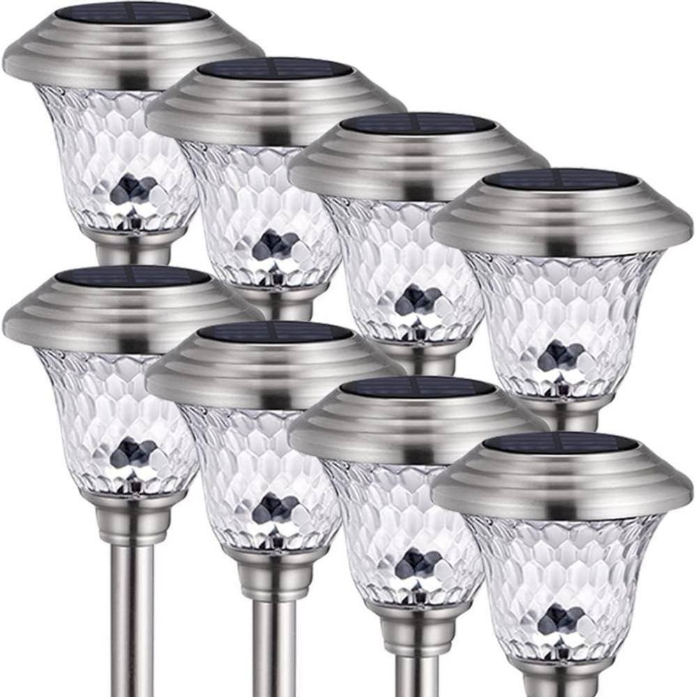 8-Pack Solar LED Pathway Lights with Glass Shade