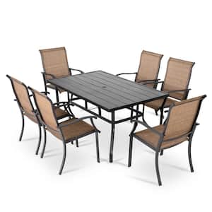 7-Pieces Rust-Free Metal Outdoor Patio Dining Set with 6 Textilene Dining Chairs and Rectangular Dining Table