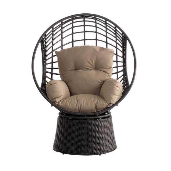 Alfresco Home Brown Nadine DS Swivel Tear Drop Lounger made with resin wicker Sunbelieveable Dune Cushion Inclusive