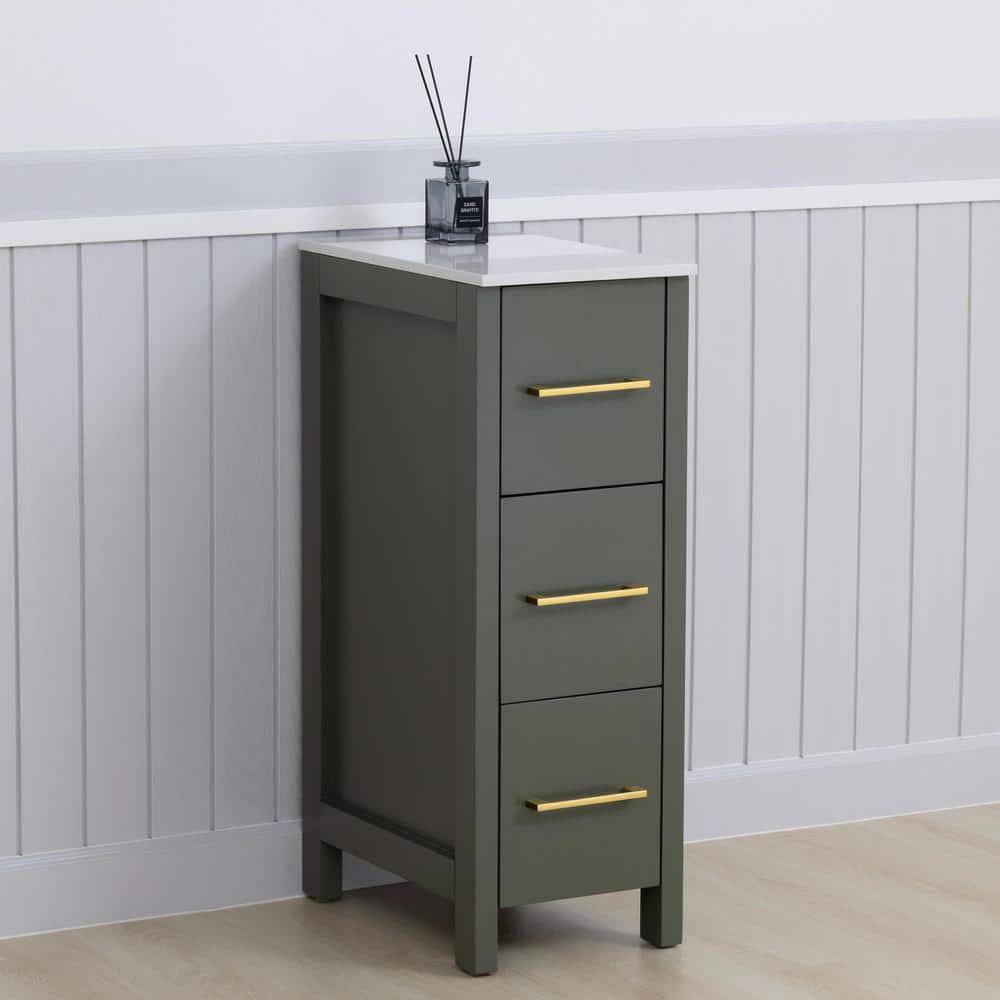 Vintage Green Freestanding Bathroom Cabinet with White Ceramic Top