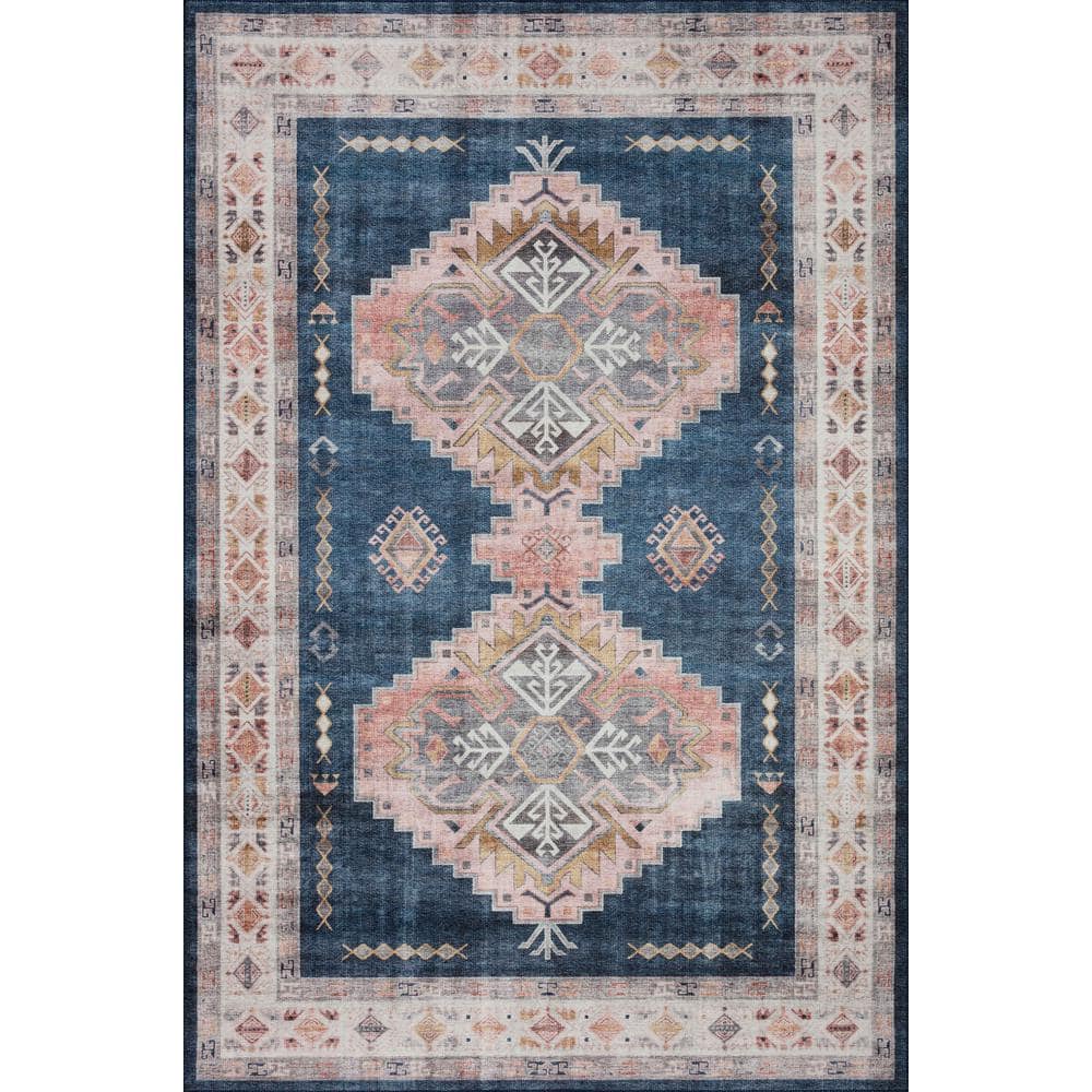 Heidi Denim Blush Medallion 3'6" x 5'6" Stain-Resistant Area Rug