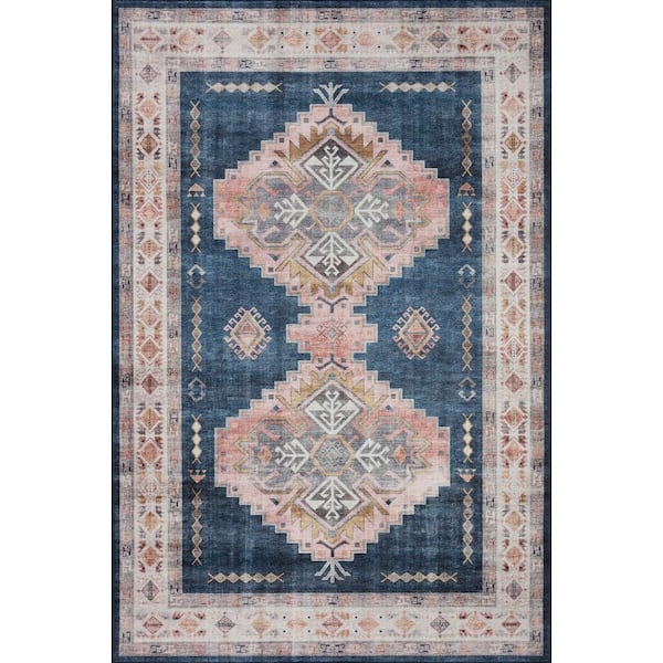 LOLOI II Heidi Denim/Blush 8 ft. 6 in. x 11 ft. 6 in. Southwestern Printed Area Rug