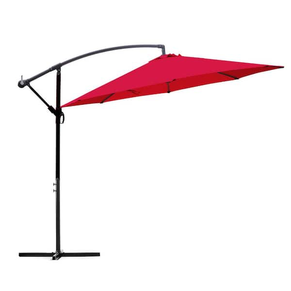 10 ft. Steel Cantilever Offset Outdoor Patio Umbrella with Crank Lift in Red
