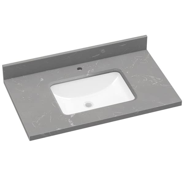 Zeafive 36 in. W x 22 in. D Cultured Marble White Rectangular