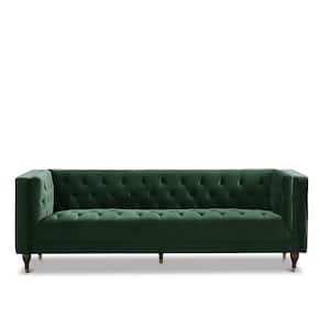 Hector 87 in W Square Arm Luxury Modern Chesterfield Velvet Sofa in Dark Green (Seats 3)