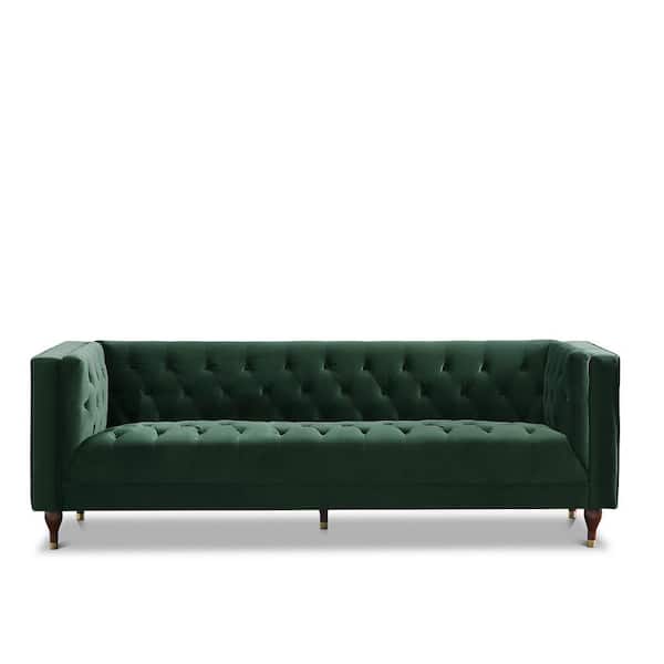 Ashcroft Furniture Co Hector 87 in W Square Arm Luxury Modern Chesterfield Velvet Sofa in Dark Green (Seats 3)