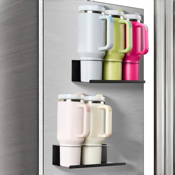 Magnetic Cup Holder Water Bottle Organizer Mug Hook for 30 and 40 oz. Tumbler, Kitchen, Fridge & Cabinet, Black (2-Pack)