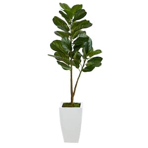 4ft. Fiddle Leaf Fig Artificial Tree in White Metal Planter