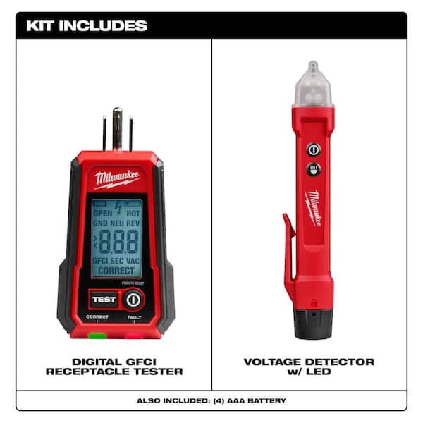 Digital GFCI Receptacle Tester and Voltage Detector w/ LED