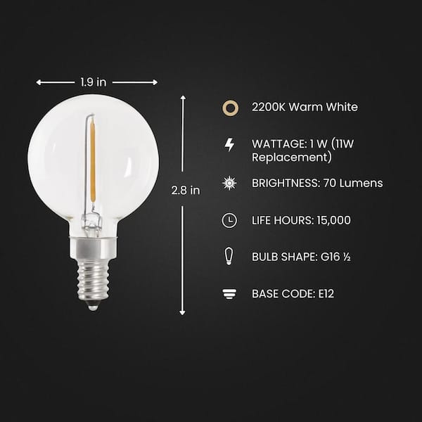 11-Watt Equivalent G16.5 E12 String Light LED Light Bulb, Warm White 2200K (4-Pack)