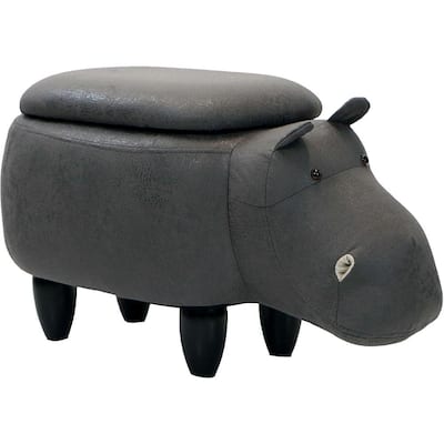 Dark Gray Hippo Animal Shape Storage Ottoman