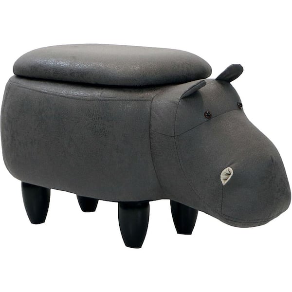 Critter Sitters Dark Gray Hippo Animal Shape Storage Ottoman