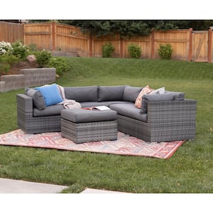 Gray 4-Piece Wicker Patio Conversation Set with Cushions