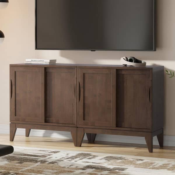 Harper Solid Wood 31 in. Storage Cabinet in Walnut Brown (Set of 2)