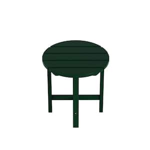 18 in. Natural Short Round Table For Pool Deck, Beach, Garden, Porch Use Dark Green Plastic Outdoor Side Table