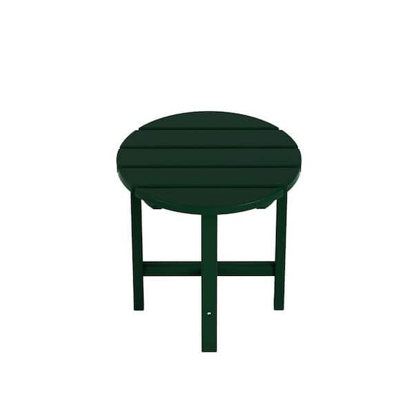 Dyiom 18 in. Natural Short Round Table For Pool Deck, Beach, Garden, Porch Use Dark Green Plastic Outdoor Side Table