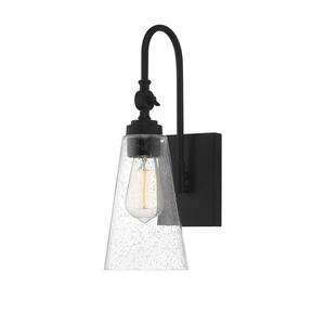 York 5.5 in. W x 16 in. H 1-Light Matte Black Wall Sconce with Clear Seeded Glass Shade