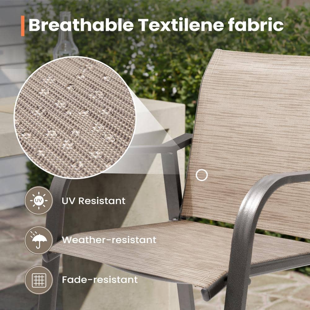Espresso Aluminum Outdoor Counter Height Bar Stools with Textilene Fabric
