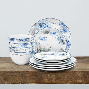 Blue Nebula (Blue) Porcelain 12-Piece Dinnerware Set, Service for 4