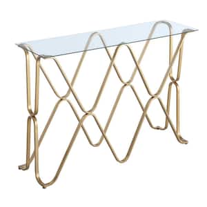 Neptune 42 in. Glass/Gold Standard Height Rectangular Glass Top Console Table with Metal Frame