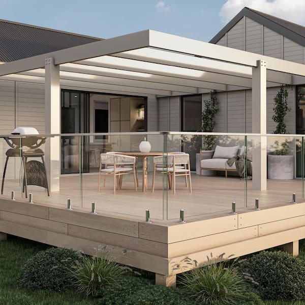 3.8 in. in Diameter x 6.4 in. H Silver Stainless Steel Round Baseplate Glass Railing Spigot for 1/2 in. Glass Thickness