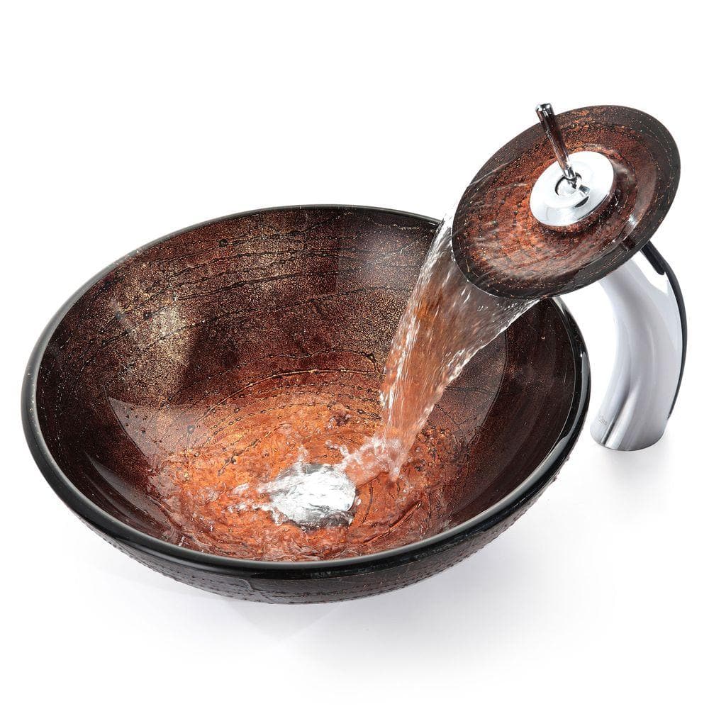 Copper Illusion Round Glass Vessel Sink with Pop-Up Drain